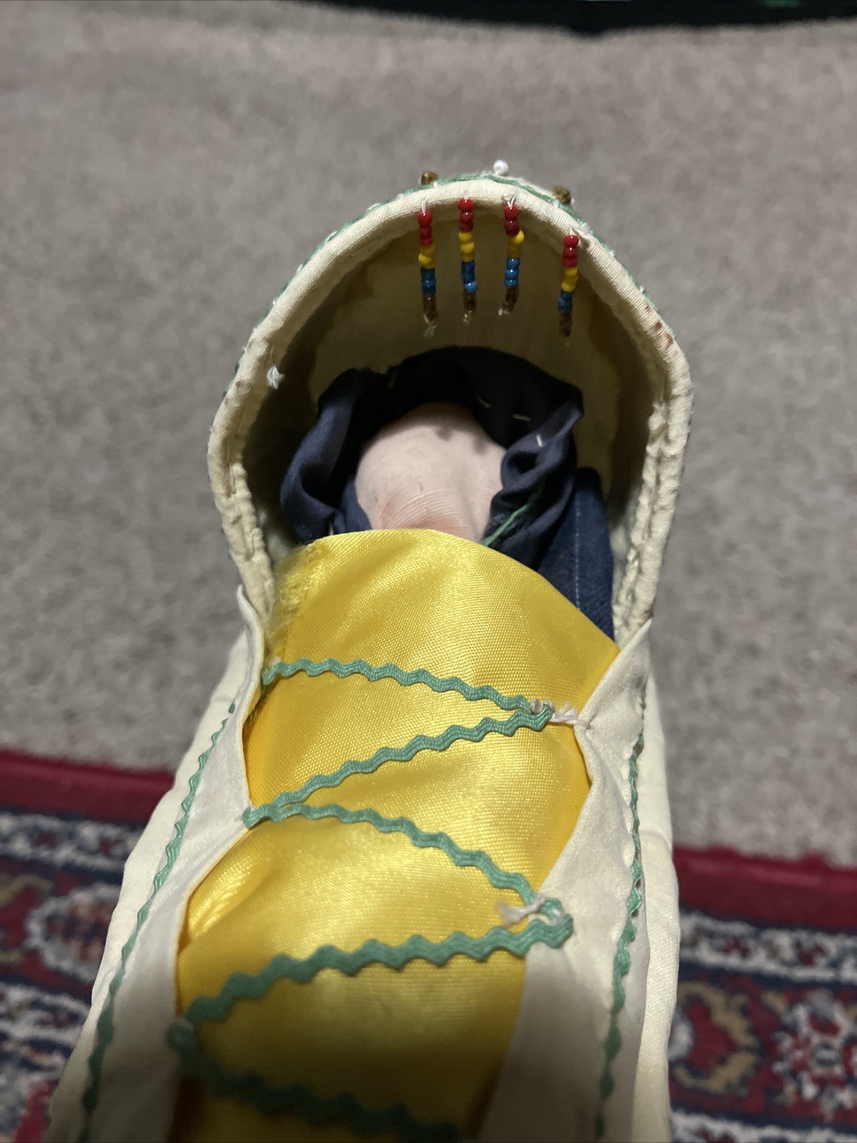 NATIVE AMERICAN APACHE PAPOOSE CLOTH BABY DOLL TOY BEADED CRADLEBOARD