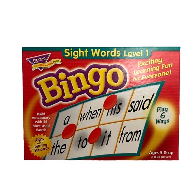 Sight Words Level 1 Bingo Reading Game Fun Learning Ages 5 & Up Trend Enterprise