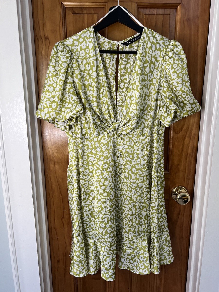 NWOT Zara XL Dress Green Floral Mini Ruffle Coquette Fairy