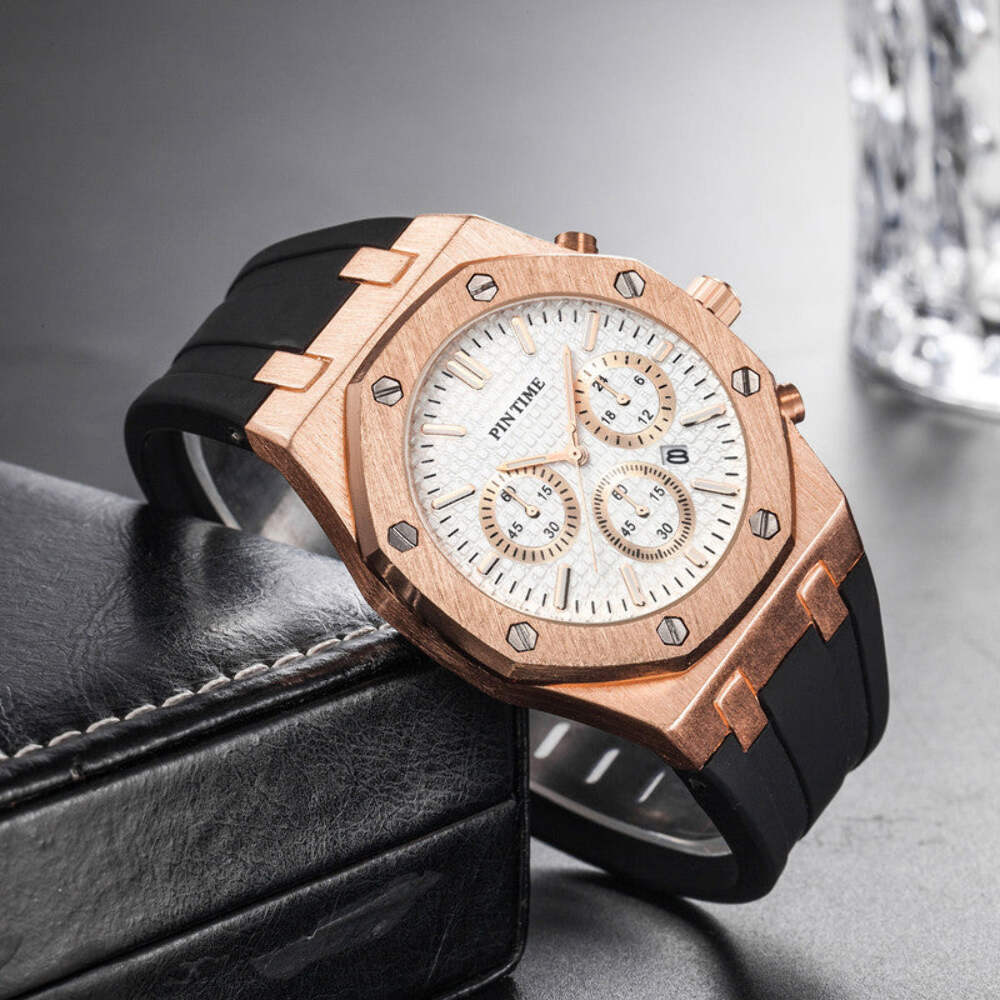 Men's Waterproof Quartz Sports Watch with Multifunctional Dial and Spiral Crown