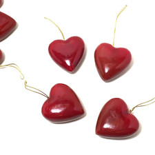 Red lacquered Heart ornaments approx. 2" lot of 4 Valentines craft decor vintage