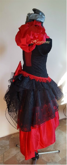 Western Saloon girl full costume Victorian red gown corset fan hat vintage  80's | eBay