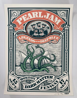 Pearl Jam Poster Fenway Park Boston MA 2024 AP #'d Official