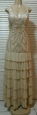 NEW SUE WONG Beige Chiffon Beaded Full-Length Evening Dress 10 