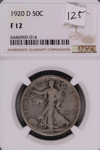 1920-D Walking Liberty Silver Half Dollar NGC F-12 #9-014