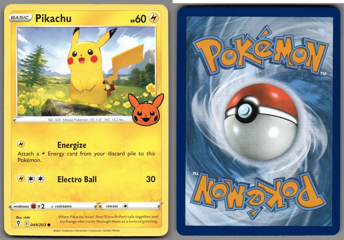 2021 Pokemon, Evolving Skies, #49/203 Pikachu, Common, Trick or