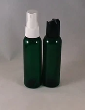 Green PET 2 oz Cosmo Round Plastic Bottles w Pump Spray or Cap, Mult Quantities