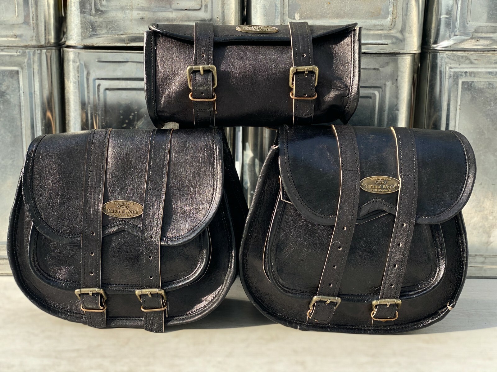 Sacoches de selle étanches en cuir GVB avec pochette latérale moto