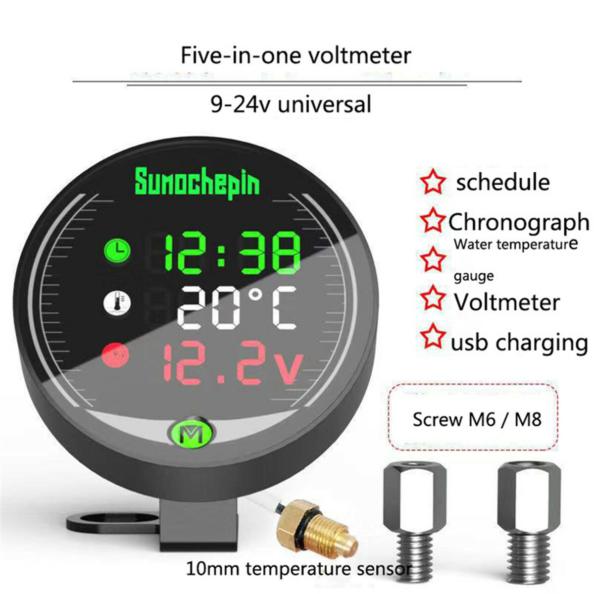 Motorcycle Digital Display LED Water Thermometer Water Temp Gauge Accessory