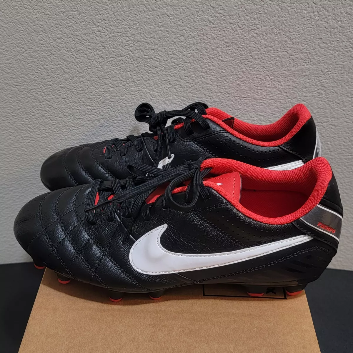 New Nike Tiempo Natural IV LTR FG Soccer Cleats Black / Red 509085-010 Men&#039;s 6.5 eBay