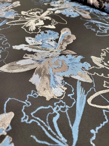 Silber Blumen schwarz Brokat Stoff - 60" Breite - Meterware - Bild 8 von 11