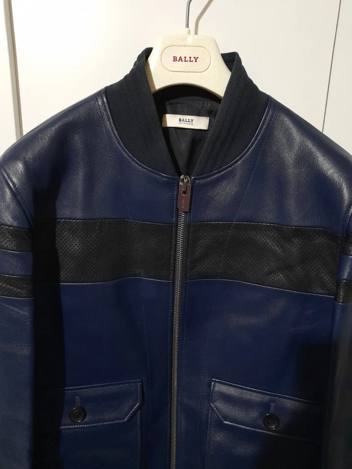 Bally Mens Biker leather jacket 100% Lamb 6 pocket Blue/Black Horn Buttons - Image 2 of 4