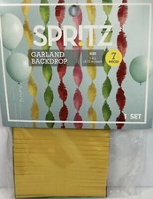 Spritz Garland Backdrop. NEW. 7 ft long 7 pieces. Bright Pink, Yellow and Green