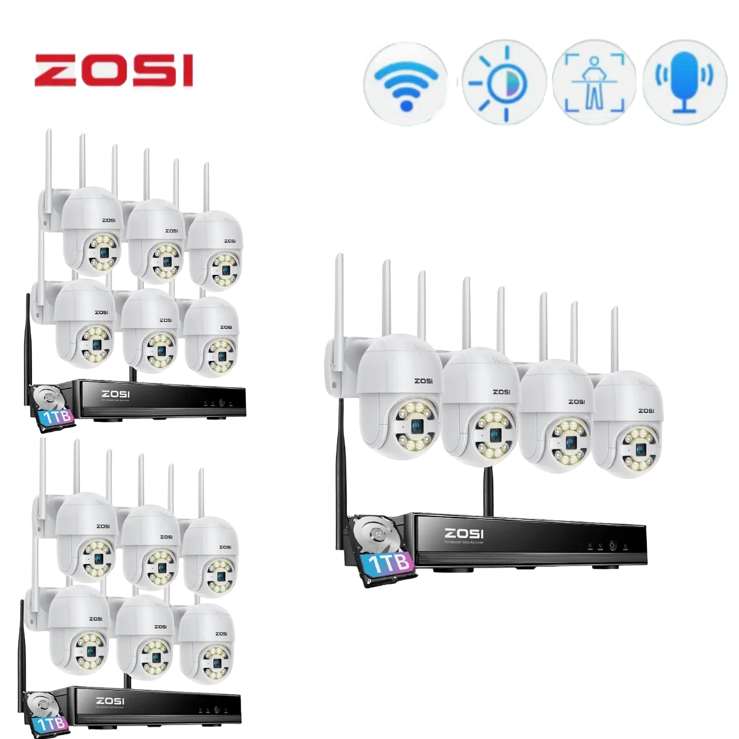 ZOSI 8CH 2K 3MP Wireless PT Security Camera System AI Detect CCTV 1TB Audio