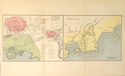 GRIECHENLAND. Athenae; Syrakusae; Athen Syrakus 1905 alte antike Karte Plankarte