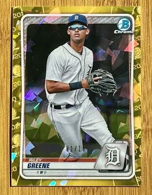   2020 BOWMAN CHROME DRAFT #BD-180 RILEY GREENE RC ROOKIE SAPPHIRE GOLD 1/15  