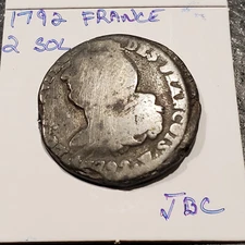 LOUIS XVI – 2 SOLS 1792 – MISALIGNED DIES – ERROR    JBC