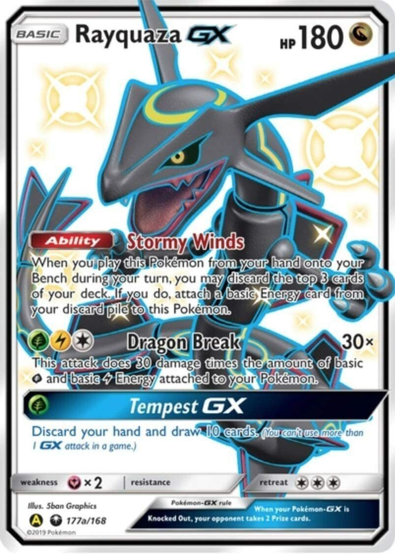 SHINY FULL ART Rayquaza GX 177a/168 ULTRA RARE Alternate Hidden Fates  Pokemon LP 