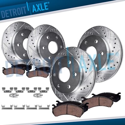 Front Rear Drilled Rotors Brakes Pads for Silverado Sierra 1500 Escalade ESV EXT