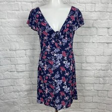American Eagle Women's 4 Mini Dress Floral Blue Pink Short Sleeve Open-Back