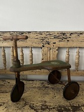 ANTIQUE CHILD'S WOOD TRICYCLE GREEN Wheels Vintage Primitive RIDE ON TOY RUSTIC