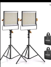 Neewer NL480 Black Silver Dimmable Bi Color Studio 480 LED Video Light Set of 2