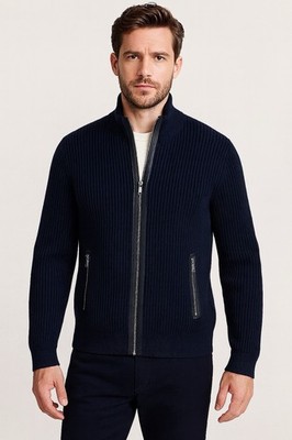 BLOOMINGDALES Sweater Mens Medium Black Zip Up Ribbed