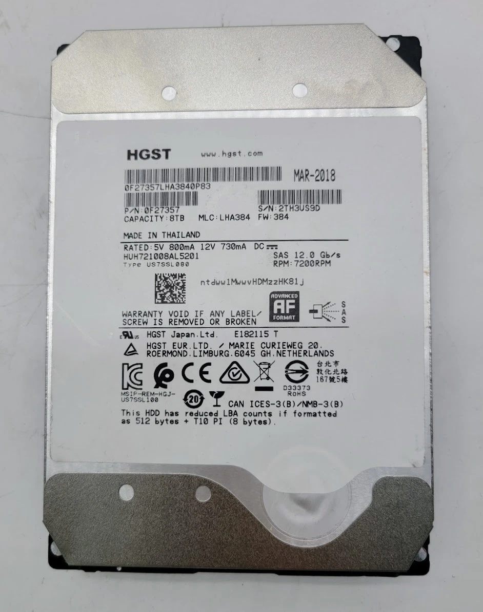 HGST SAS Internal Hard Disk Drives 8 TB Storage Capacity for sale