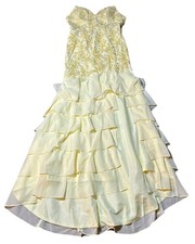 Women’s Yellow Prom Dress Size 6 Lace Corset Back Tiered Ruffle Chiffon Gown