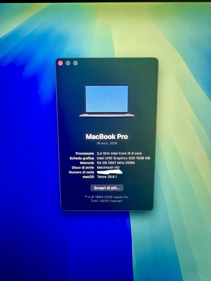 Apple MacBook Pro 16" 2019 · i9 · 64GB · 1TB, foto 4 di 5