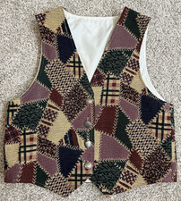 Vintage Tapestry Vest Size L Bust 39" Patchwork Cottagecore Boho 90's