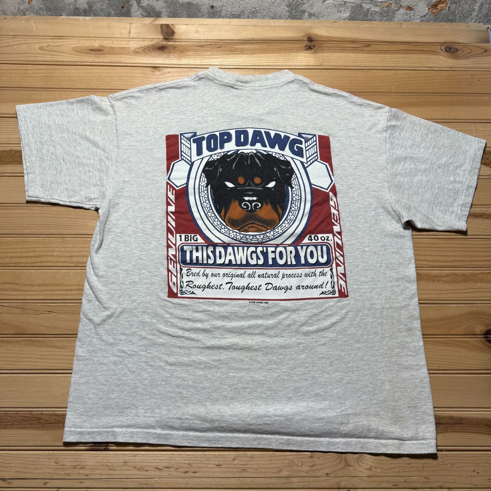 Vintage 1996 Top Dawg Rottweiler Single Stitch Graphic Heather T-Shirt Men's XL