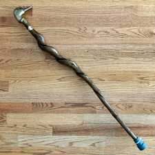 Stunning Twisted Sassafras 37.5” Walking Cane w/ Brass Duck Head Handle