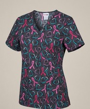   Scrubstar XL Women Scrub Top Pink Ribbon Breast Cancer Awareness V-Neck