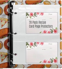 20 Pack Recipe Card Page Protectors Clear Refill Sheets For 3 Ring Binders 4" X