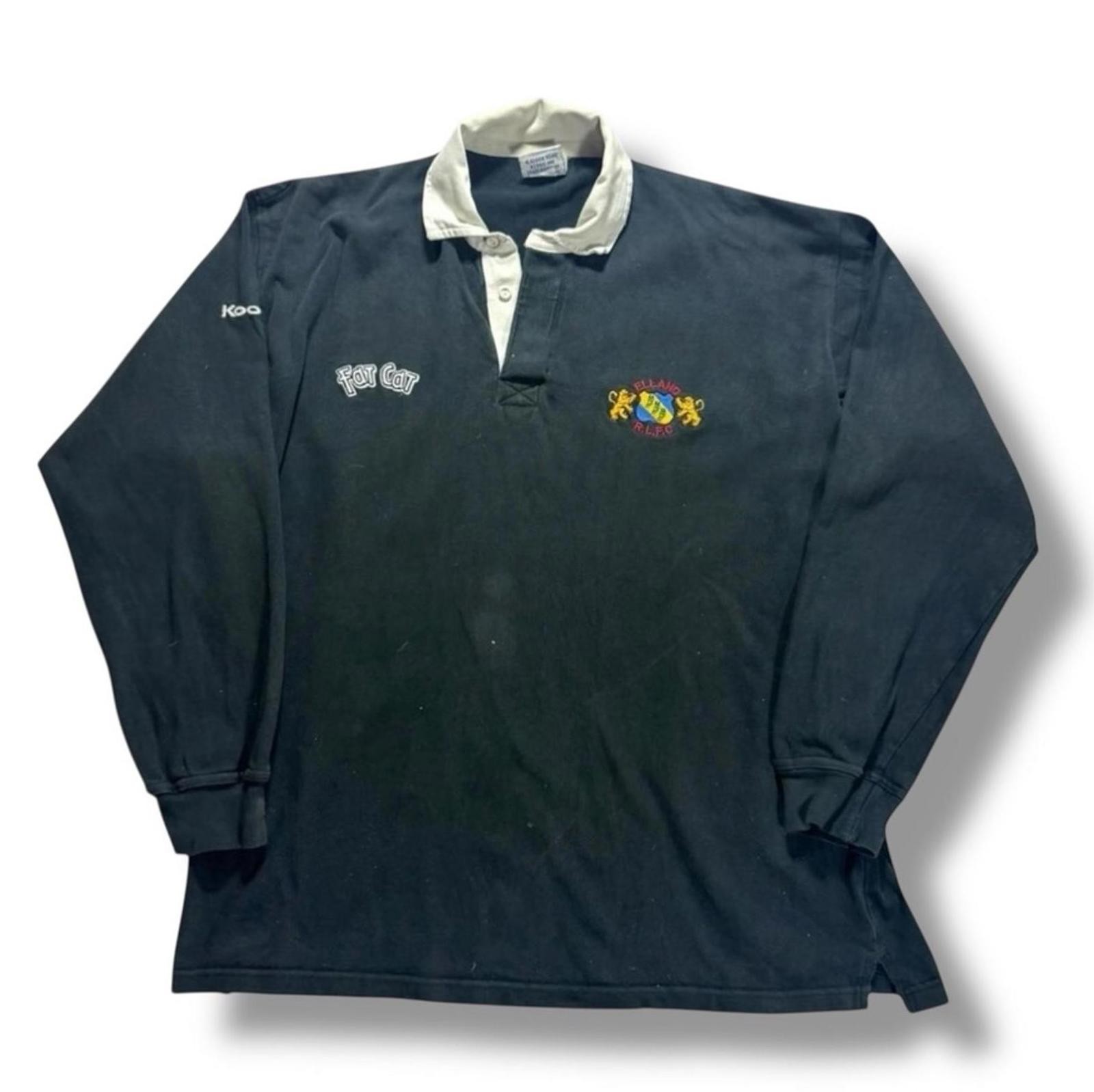 Polo de rugby de algodón manga larga vintage años 90 Kooga para hombre talla L