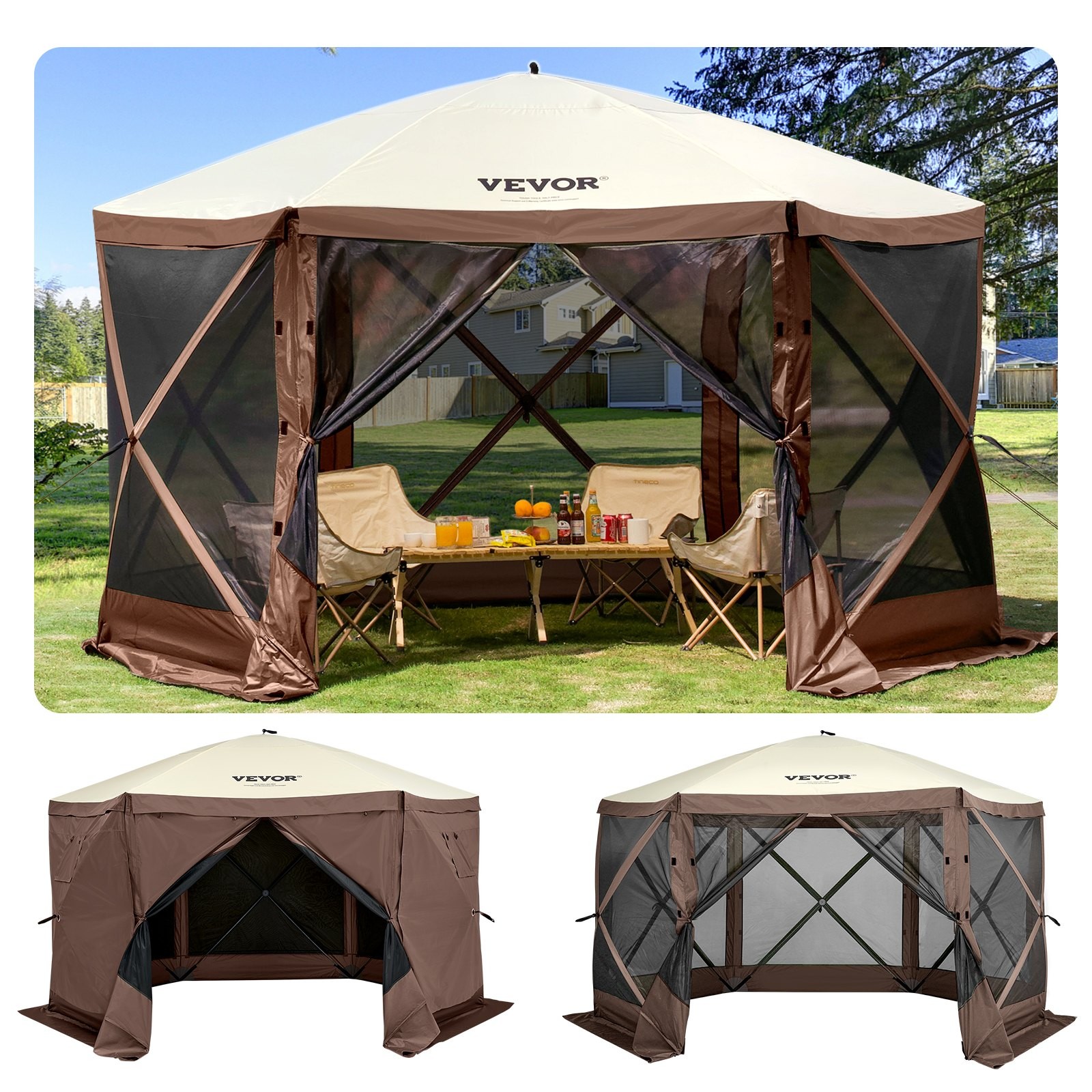 VEVOR Gazebo Screen Tent, 10 x 10 ft, 6 Sided Pop-up Camping Canopy Shelter Tent