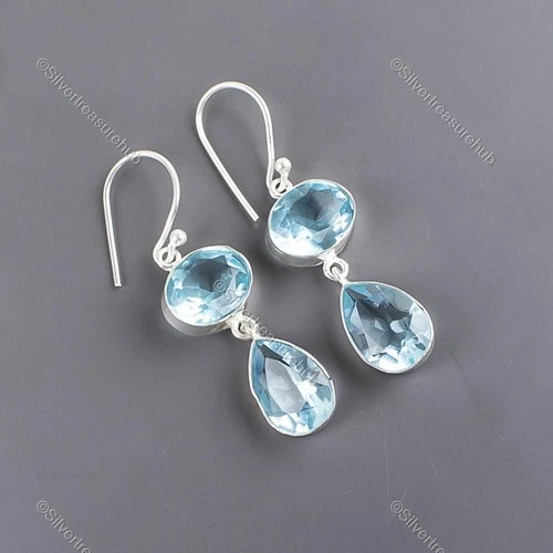 SKY BLUE TOPAZ Gemstone 925 Sterling Silver Mother Drop Dangle Earrings Jewelry