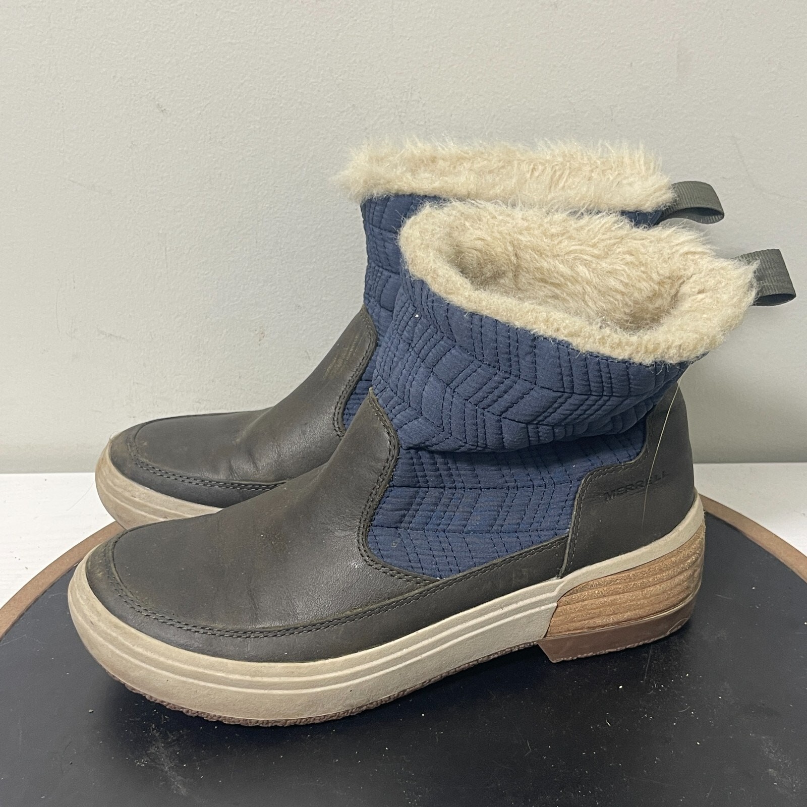 Merrell Stivali Invernali Donna 9 Verde Blu Slip On Ecopelliccia Impermeabili Selezione Grip