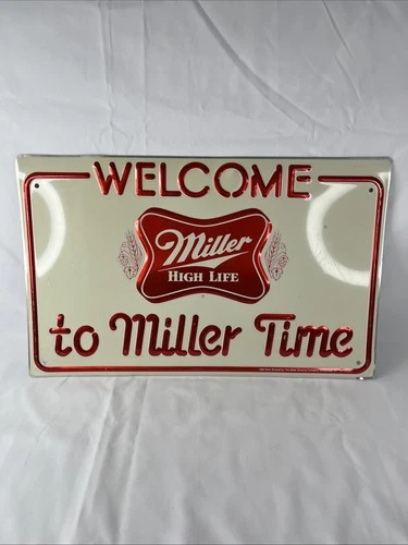 Vintage Miller High Life Beer “It’s Miller Time”Metal Sign 1982