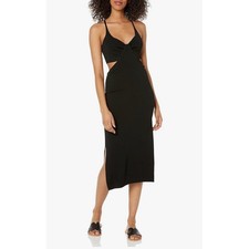 Black Midi Dress Cutout Twist Front Slit Bodycon Party Cocktail