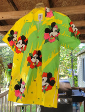 Vintage Disney Mickey Minnie Mouse Button Up Yellow Shirt Size XS