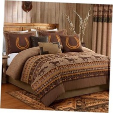 Sedona 7-Piece Southwestern Wild Horses Microsuede California King Brown