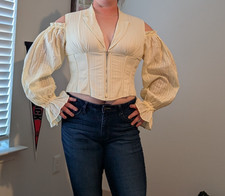 Corset Story Size 38 Blouse Ivory Corset Top with Front Zip and Long Sleeves