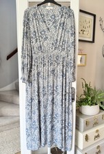 Next William Morris & Co ‘Pink & Rose’ Blue Print Long Sleeve Maxi Dress Size 26