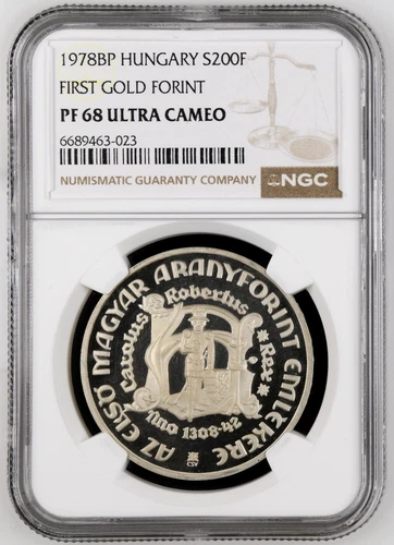 1978 BP HUNGARY SILVER Silver 200 FORINT First Gold Forint NGC PF 68 ULTRA CAMEO