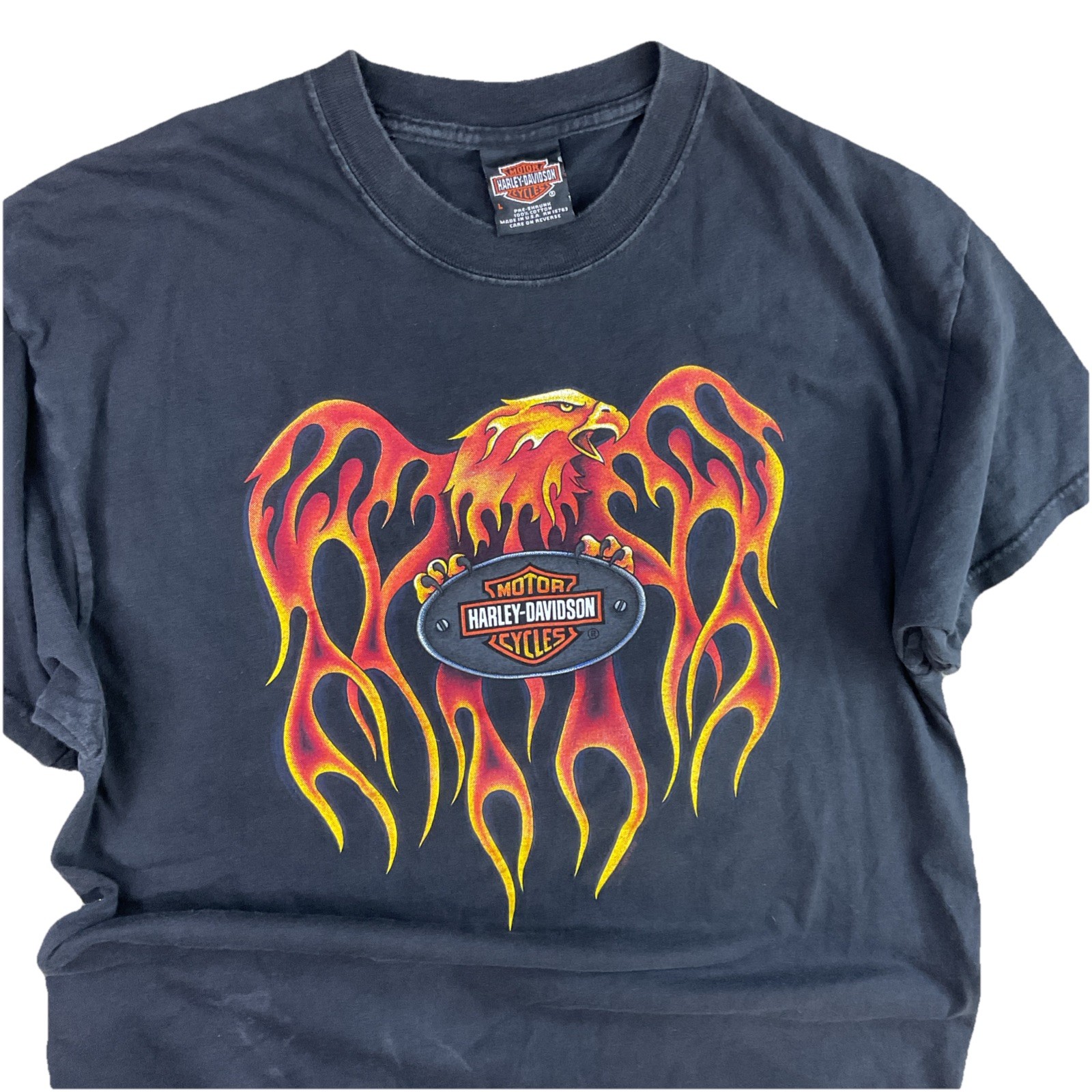 Vintage Harley Davidson T-Shirt L Screaming Eagle Flame Y2K Ft Myers Biker 2000