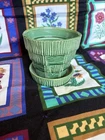 McCoy Pottery Vintage Flower Pot Green Basket Weave w Attached Saucer 1940