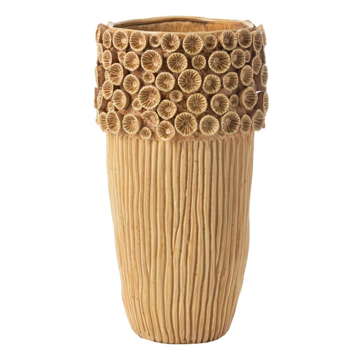 Vase corail en argile Isidro haute finition ocre et design sculptural 56cm