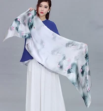 100% Silk mulberry Scarf Women shawl Wrap neckerchief  floral pink gray MY126-4